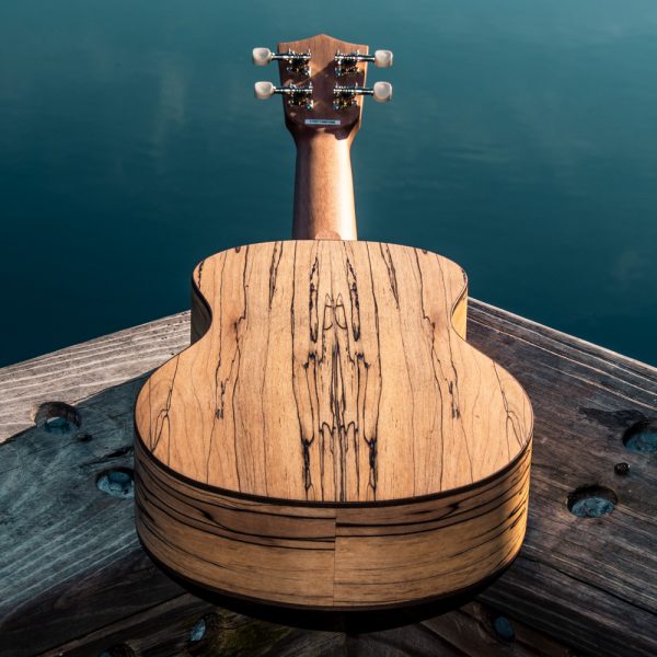 angled back view of Hilo ukulele beside water